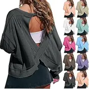 [AEPTDEO] Open Back Workout Tops for Women 2024 Backless Sweatshirts Long Sleeve Cropped Athletic Tops Running Sport Tees