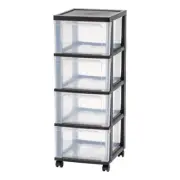 Plastic Storage Cart 4 Drawer Clear Black Rolling Organizer Narrow Office Home