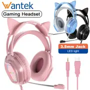 Wantek V10 Cat Ear Headphones with 3.5mm Jack Mic RGB Light Gaming Headsets