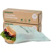 Home Compostable Resealable Sandwich Bags (7"x7"), Microwave & Freezer Safe, ...