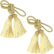 MILASIC Curtain Tassels, Gold, Set of 2, Stylish, Tassel, Gorgeous, Rope Lock, Hook, Holder, Decorative, Cute, Accessory, Tufting Not Required, Easy to Tie, Small Window, Bay Window, Waist Window