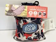 EQUIP 2 Person Travel Hammock Red White Blue Stars 2 Carabiner+2 Rope Straps NEW