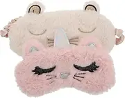 SHERCHPRY 2Pcs Cat Design Sleeping Eye Masks Breathable Light Blocking Eye Shades for Home Pink and White for Napping Relaxation and Travel