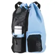 Swim Bag Mesh Drawstring Backpack, with Wet Pocket for Swimming Gear, Blue