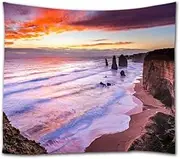 A.Monamour Australia Great Ocean Road Cliff Coast Beach Pink Sunset Scenery Nature Landscape Picture Print Fabric Wall Hanging Tapestry Wall Decors for Bedroom Living Room 130X153Cm/51 X60