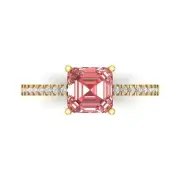 1.66 Asscher Real Red Garnet Promise Bridal Wedding Classic Ring 14k Yellow Gold