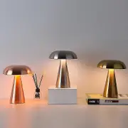 Generic Led Mushroom Bud Table Lamp Rechargeable Touch Three-tone Lighting For Cafe Bar Restaurant Living Room Bedroom Study Decoration-1pcs Gold