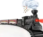 Model Train Set for Boys - Metal Electric Train Toy with Steam Locomotive, Glow-up Passenger Car, Alloy Toy Train with Rich Tracks, Christmas Train To