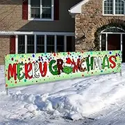 Grinch Christmas Decorations Merry Grinchmas Yard Sign Banner 2021 Stink Stank Stunk Quarantine Christmas Grinch Outdoor Banner Background, 1 Count (Pack of 1)