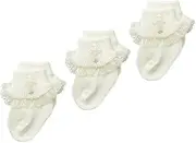 [Jefferies Socks] Baby-Girls Newborn Christening Lace Turn Cuff Socks 3 Pair Pack