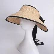 [LAYBAY] Women Sun Visor Hat, Visors Cap Ladies Hat Beach Hat Bowknot Straw Hollow Top Hat Sun Hat Sun Hat Holiday Travel 56~58cm