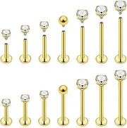 [Yaalozei] 16G Gold Lip Labret Monroe Medusa Ashley Rings Studs Piercing Jewelry women Surgical Stainless Steel Extra Long Cheek Dimple Tongue Ring Tragus Helix Cartilage Earrings Piercing Jewelry Men