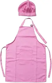FELTECHELECTR Set Large Apron and Hat for Cooking Baking Painting Decorating Parties Easy to Clean Fun Role Play Costume for Pink