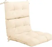 Giantex High Back Chair Cushion, Patio Chair Seat Pads w/Non-Slip Rope Belts, Sun Protection, Thickened Sponge, Comfortable Sitting Experience, Breathable Polyester Material (Beige)
