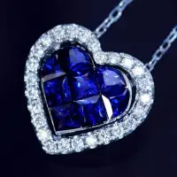 在飛比找Yahoo!奇摩拍賣優惠-海洋之星Tiffany款心型天然藍寶石18K白金鑽石項鍊