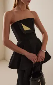 [Burc Akyol] Silk-Trimmed Wool-Cady Peplum Bustier Top