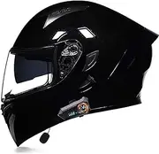 Motorcycle Helmet Flip-Up Helmet with Bluetooth, Motorcycle Full Face Helmet Scooter Helmet Bluetooth Helmet with Double Visor, DOT/ECE Approved Modular Motorcycle Helmet