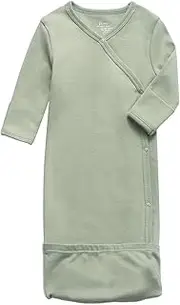 [O2 BABY] Baby Organic Cotton Kimono Gown with Mitten Cuffs and Fold-Over Pouch, Unisex Long Sleeve Infant Sleeper Sleeping Bag(0-3Months, Desert Sage)