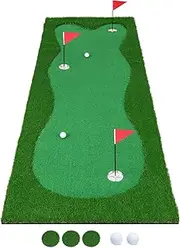 Costway 300 cm x 100 cm Golf Putting Green, Professional Golf Training Mat w/ 2 Golf Balls, 3 Golf Cups, 3 Hole Covers & 3 Flags, Indoor Outdoor Golf Practice Mat for Home Office
