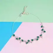 Oval Cut Lab-Created Emerald Diamond Women's Fancy Anklet 14K White Gold Plated