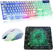 RGB Backlight Rainbow Gaming Keyboard and Mouse Combo T6 - Ergonomic for PC Laptop PS4 USB for PC Windows Mac Game and Work (White)