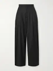[ST. AGNI] ST. AGNI - Adjust Pleated Pinstriped Wool-blend Wide-leg Pants - Black - large large Black