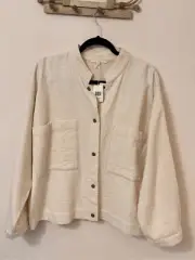 Eileen Fisher Mandarin Collar Channel Jacket Undyed Ecru L/XL NEW