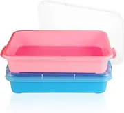 2 PCS Portable Sensory Bin Tray with Lid and Handle Transparent Lid Sensory Sand Box, Fill with Water, Sand, Beads and More for Indoor Outdoor Activities Play(Pink, Blue)