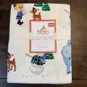 POTTERY BARN KIDS RUDOLPH GLOW IN THE DARK FLANNEL SHEET SET, TWIN