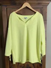 NWT T By Talbots Women’s XL Neon Yellow Split Neckline Pullover Poly Blend Top