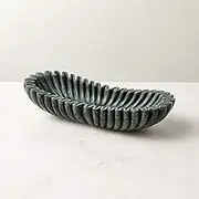 LE HOME DECOR Handmade Oval Fluted Marble Bowl, Table Centerpiece Decorative Marble Bowl, Green Large Ruffle Bowls for Table Centerpiece