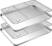 Small Baking Sheet with Cooling Rack Set [2 Baking Pans + 2 Wire Racks], CEKEE Stainless Steel Cookie Sheets for Baking, Heavy Duty & Dishwasher Safe Baking Sheets for Oven, Size 9 x 7 x 1 Inch