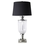 [Florabelle Living] Bellevue Glass Nickel Lamp With Black Linen Shade