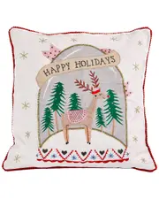National Tree Company HGTV 18in Snow Globe Happy Holidays Pillow
