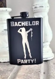 Liquor Hip Pocket Flask and Funnel, Engraved Bachelor Party Art Drinking Gift