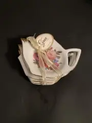 Grace’s Teaware Floral Teabag Holders￼￼ Teapot Shape Porcelain SET OF 4