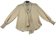 Anne Klein Blouse Womens size XS Beige Front Tie Long Sleeve Business Career New