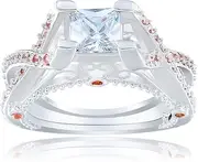 [Bigood] Fashion Unique White Orange Cross Cubic Zirconia Plated Silver Rings