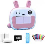 Binxind Instant Print Camera Neck Lanyard Camera for Children Thermal Paper Printer Wireless WiFi Phone Printer 4K 1080P HD Video (Pink)