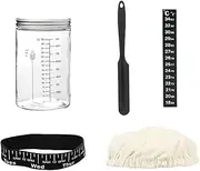 LKLKO Professional Sourdough Starter Jar 32 Oz Wide Mouth Glass Jar with Thermometer, Silicone Scraper, Sourdough Jar for Artisan Bread, Pizza and Pastry Enthusiasts(Black kit)