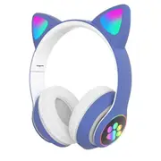 Flash Light Cute Cat Ears Wireless Headphones with Mic Can control LED Stereo Phone Music Bluetooth Headset Gamer Gift - Blue