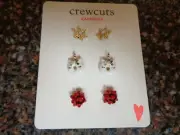 J.CREW Crewcuts Girls Winter Earring Set of 3 New on Card Snowflake, Gift Bow