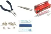 Bead Tip Kit - Pliers, Tweezers, Cement, 12 Bead Tips & Blue Bead Cord #6
