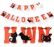 Felt Happy Halloween Garland Banner with Cats Ghost Crow and Spider 59” X 4”