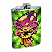 Groovy Trippy Mushrooms D10 Flask 8oz Stainless Steel Hip Drinking Whiskey