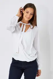 Tie Front Cross Blouse--SPI-LV961-1SS
