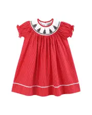 Lil Cactus Christmas Tree Smocked Bishop Dress
