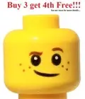 ☀️NEW Lego Minifigure Minifig Head Brown Raised Eyebrow Freckles smile #6