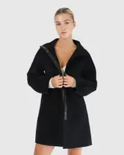 [Belle & Bloom] Come On Over Wool Blend Trimmed Coat - Black