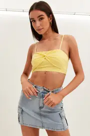 Yellow Crop Top Adjustable Straps Cotton - Size 14, Women's Crop Top